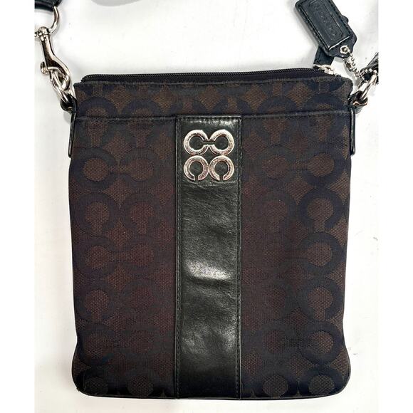 COACH Madison OP Art Signature Logo Black Silver Crossbody Bag Purse - Picture 3 of 12